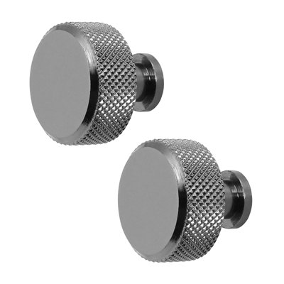 DecorAndDecor - AMELIA Polished Nickel Black Knurled Circular Cabinet Knob Drawer Kitchen Pull Handles - Pair