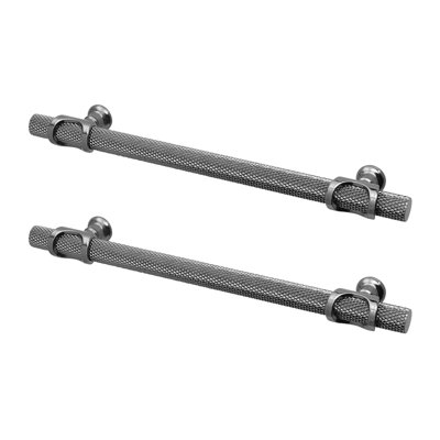 DecorAndDecor - AMELIA Polished Nickel Black Knurled T-Bar Kitchen Cabinet Pull Handles - 224mm - Pair