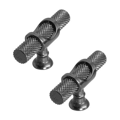 DecorAndDecor - AMELIA Polished Nickel Black Knurled T-Bar Kitchen Cabinet Pull Knob Handles - Pair