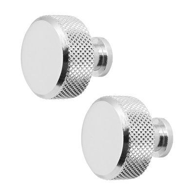 DecorAndDecor - AMELIA Polished Nickel Knurled Circular Cabinet Knob Drawer Kitchen Pull Handles - Pair