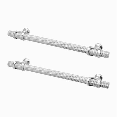 DecorAndDecor - AMELIA Polished Nickel Knurled T-Bar Kitchen Cabinet Pull Handles - 128mm - Pair