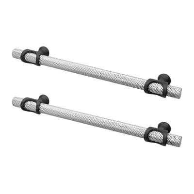 DecorAndDecor - AMELIA Polished Nickel & Matt Black Knurled T-Bar Kitchen Cabinet Pull Handles - 128mm - Pair