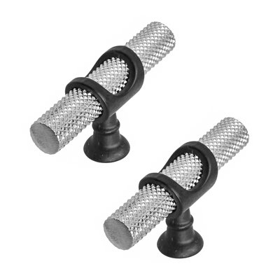 DecorAndDecor - AMELIA Polished Nickel & Matt Black Knurled T-Bar Kitchen Cabinet Pull Knob Handles - Pair