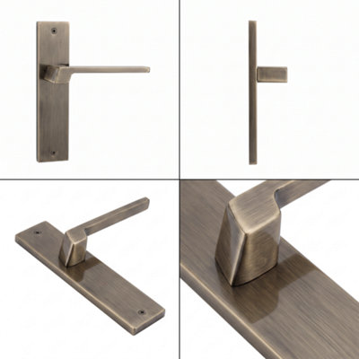 DecorAndDecor - Antique Brass Door Handle Set on Backplate - Internal Door Handle Set - Latch Kit 64mm - Spectra Range