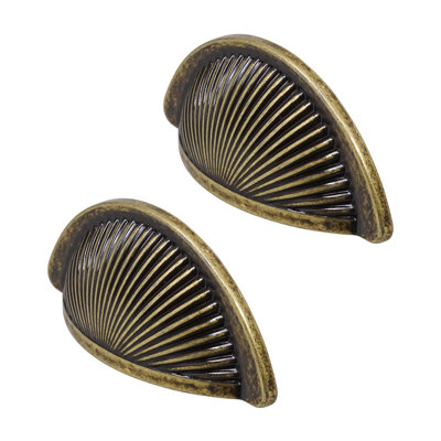 DecorAndDecor - ARRO Antique Brass Half Moon Shaker Cup Cabinet Knob Drawer Cupboard Kitchen Pull Handles - Pair