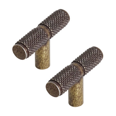 DecorAndDecor - AURELIA Antique Brass Knurled T-bar Cabinet Knob Drawer Cupboard Kitchen Pull Handles - Pair