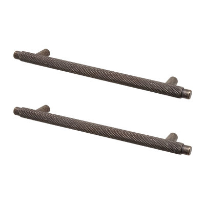 DecorAndDecor - AURELIA Antique Brass Modern Knurled Round T-bar Kitchen Cabinet Drawer Cupboard Pull Handles - 128mm - Pair