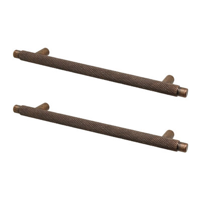 DecorAndDecor - AURELIA Antique Copper Modern Knurled Round T-bar Kitchen Cabinet Drawer Cupboard Pull Handles - 128mm - Pair