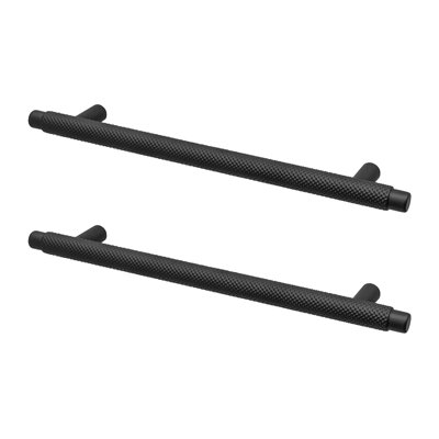 DecorAndDecor - AURELIA Matt Black Modern Knurled Round T-bar Kitchen Cabinet Drawer Cupboard Pull Handles - 128mm - Pair