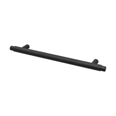DecorAndDecor - AURELIA Matt Black Modern Knurled Round T-bar Kitchen Cabinet Drawer Cupboard Pull Handles - 128mm - Pair