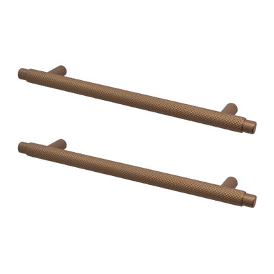 Knurled Texture Solid Brass Hardware Cabinet T-Bar Pull Handles - Round Bar  Series - Brushed Brass (3 Pull)