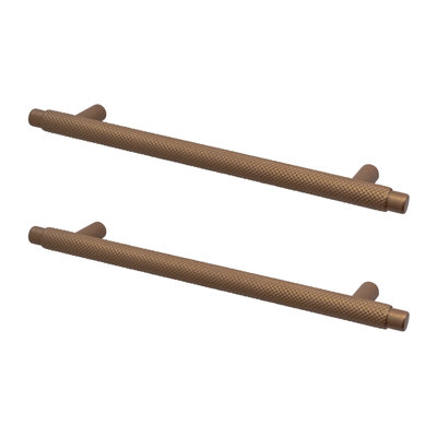 DecorAndDecor - AURELIA Matt Bronze Modern Knurled Round T-bar Kitchen Cabinet Drawer Cupboard Pull Handles - 224mm - Pair