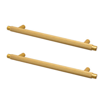 DecorAndDecor - AURELIA Matt Gold Modern Knurled Round T-bar Kitchen Cabinet Drawer Cupboard Pull Handles - 128mm - Pair