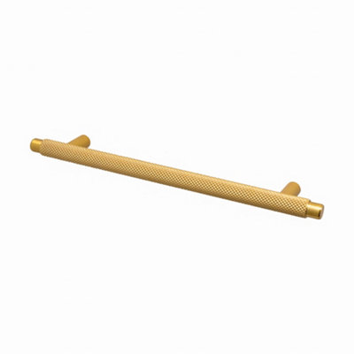DecorAndDecor - AURELIA Matt Gold Modern Knurled Round T-bar Kitchen Cabinet Drawer Cupboard Pull Handles - 128mm - Pair