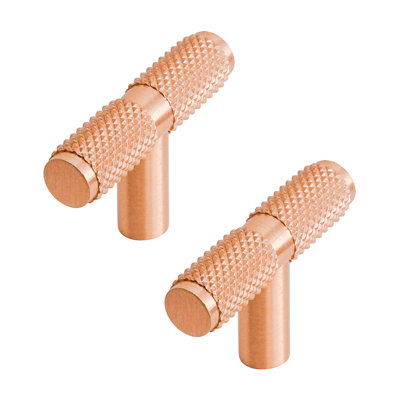 DecorAndDecor - AURELIA Matt Rose Knurled T-bar Cabinet Knob Drawer Cupboard Kitchen Pull Handles - Pair