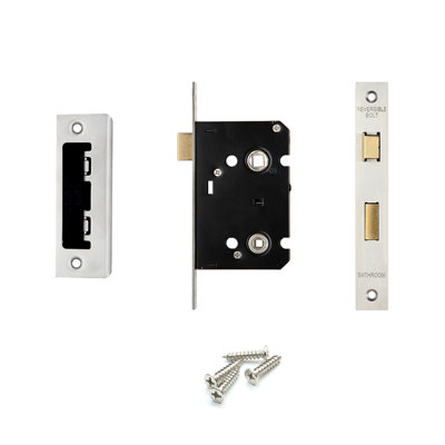 DecorAndDecor - Bathroom Mortice Lock - 76mm - Satin Nickel | DIY at B&Q