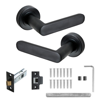 DecorAndDecor - Black Door Handle Set - Internal Door Handle Set - Black Door Lever Handles Latch Kit - Echo Range