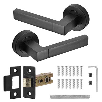DecorAndDecor Black Door Handle Set Internal Door Handle Set Black Door Lever Handles Latch Kit Lumina Range