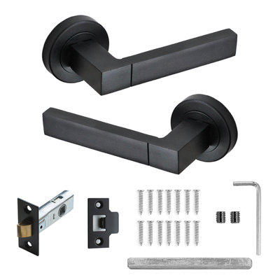 DecorAndDecor - Black Door Handle Set - Internal Door Handle Set - Black Door Lever Handles Latch Kit - Lumina Range