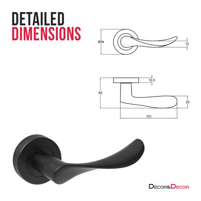 DecorAndDecor Black Internal Door Lever Handles Set - Bathroom Kit