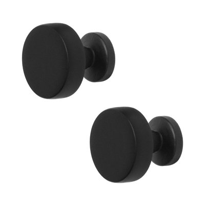 DecorAndDecor - CARNA Matt Black Solid Round Kitchen Cabinet Drawer Cupboard Pull Knob - Pair