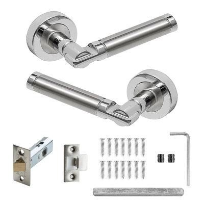 DecorAndDecor - Chrome Door Handle Set - Internal Door Handle Set - Chrome Door Lever Handles Latch Kit - Enigma Range