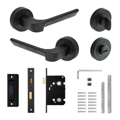 DecorAndDecor - Door Handle Set - Black Bathroom Door Handle With Lock ...