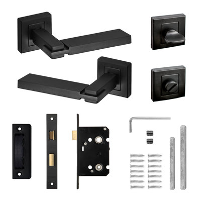 DecorAndDecor - Door Handle Set - Black Bathroom Door Handle With Lock ...
