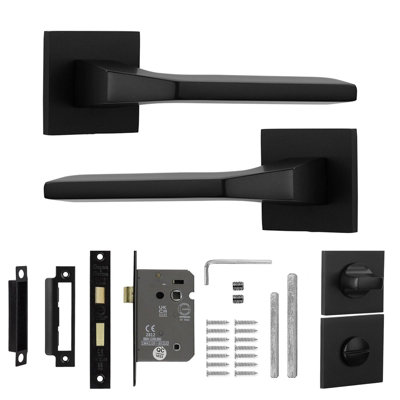 DecorAndDecor Door Handle Set Black Bathroom Door Handle With Lock