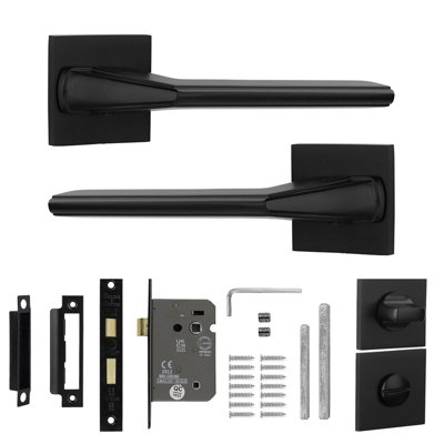 DecorAndDecor - Door Handle Set - Black Bathroom Door Handle With Lock - Black Bathroom Door ...