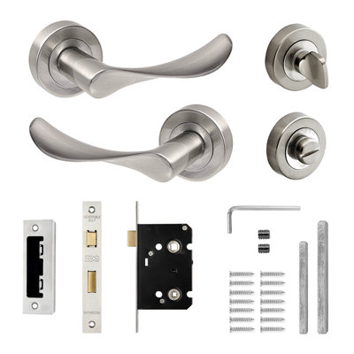 DecorAndDecor - Door Handle Set - Nickel Bathroom Door Handle With Lock ...