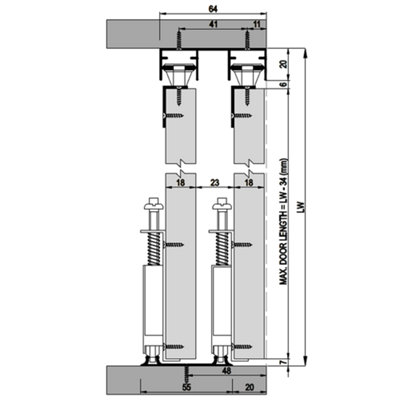 DecorAndDecor E-Slide Sliding Wardrobe Door Track Gear Kit - 1200mm - 2 Doors