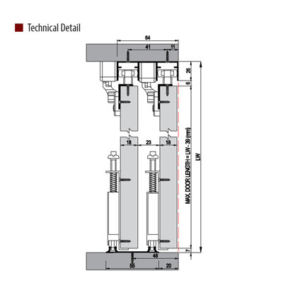 DecorAndDecor E-Slide Sliding Wardrobe Door Track Gear Kit - 1200mm - 2 Doors