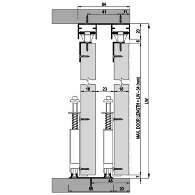 DecorAndDecor E-Slide Sliding Wardrobe Door Track Gear Kit - 1800mm - 2 Doors