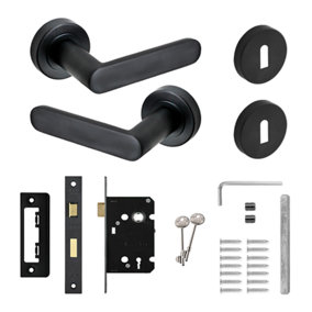 DecorAndDecor - Echo Matt Black Privacy Door Lever Handles - Sash Lock Kit Set