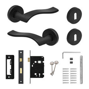 DecorAndDecor - Emblaze Matt Black Privacy Door Lever Handles - Sash Lock Kit Set