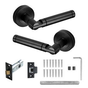 DecorAndDecor - Enigma Matt Black Passage Door Lever Handles - Latch Kit Set