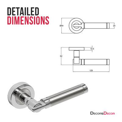 DecorAndDecor - Enigma Satin Nickel & Polished Chrome Bathroom Door Lever Handles - Bathroom Kit Set