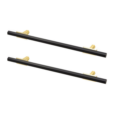 DecorAndDecor - GANTRY Matt Black & Gold Luxurious Two Tone Designer T-Bar Kitchen Cabinet Drawer Handles - 128mm - Pair