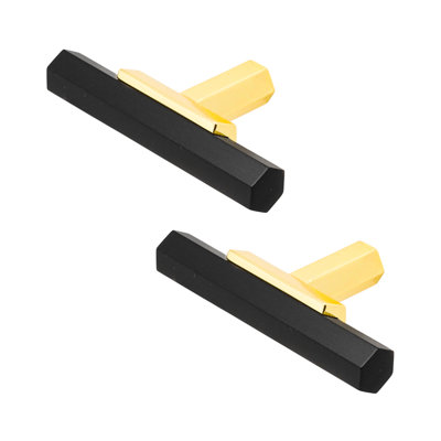 DecorAndDecor - GANTRY Matt Black & Gold Luxurious Two Tone Designer T-Bar Kitchen Cabinet Drawer Handles - Pair