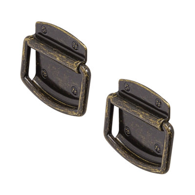 DecorAndDecor - HIVE Antique Brass Square Industrial Designer Rings Pull Finger Cabinet Knob Handles - Pair