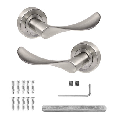 DecorAndDecor - Internal Door Handles - Nickel Door Handle Set - Door Lever Handles - Pair - Nexus Range