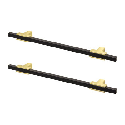 DecorAndDecor - KOTATA Matt Black & Gold T-Bar Two Tone Slim Rectangular Kitchen Cabinet Handle - 128mm - Pair