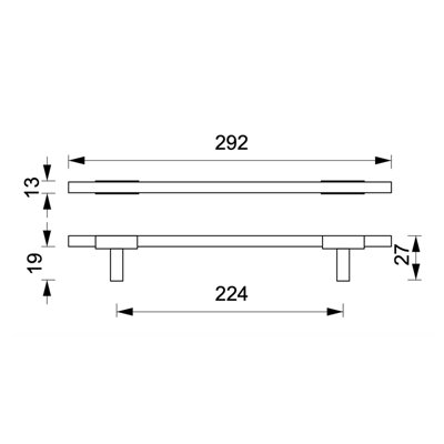 DecorAndDecor - KOTATA Matt Black Rectangular Slim T-Bar Kitchen Cabinet Handle - 224mm - Pair