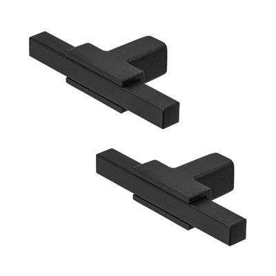 DecorAndDecor - KOTATA Matt Black T-Bar Two Tone Slim Rectangular Kitchen Cabinet Knob Handle - Pair