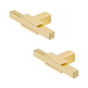 DecorAndDecor - KOTATA Polished Gold T-Bar Two Tone Slim Rectangular Kitchen Cabinet Knob Handle - Pair