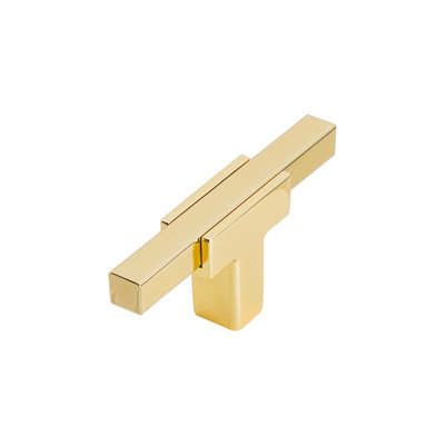 DecorAndDecor - KOTATA Polished Gold T-Bar Two Tone Slim Rectangular Kitchen Cabinet Knob Handle - Pair