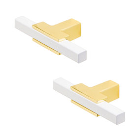 DecorAndDecor - KOTATA White & Gold T-Bar Two Tone Slim Rectangular Kitchen Cabinet Knob Handle - Pair