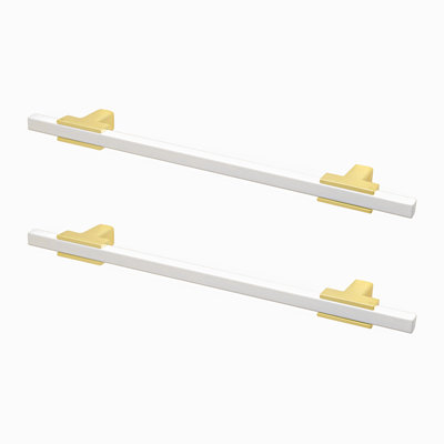 DecorAndDecor - KOTATA White & Polished Gold T-Bar Two Tone Slim Rectangular Kitchen Cabinet Handle - 128mm - Pair