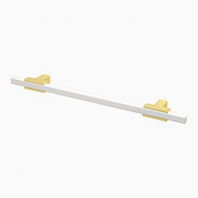 DecorAndDecor - KOTATA White & Polished Gold T-Bar Two Tone Slim Rectangular Kitchen Cabinet Handle - 128mm - Pair